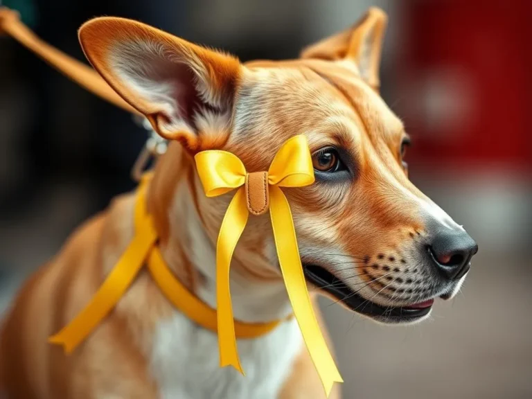 Yellow Ribbon On Dog Leash